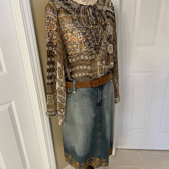 ⭐️ VINTAGE ⭐️ NWOT Apollo Jeans Belted Floral Embroidered Acid Wash Denim Ski… - Picture 7 of 12